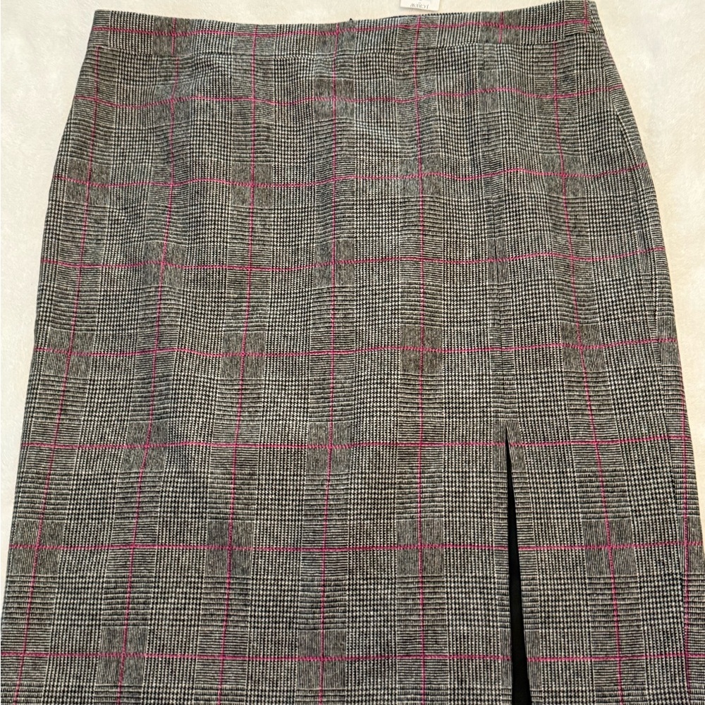 J. Crew Gray Pencil Skirt with Pink Plaid lined
